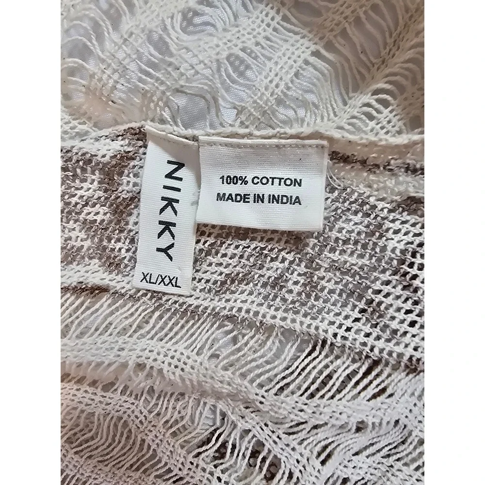 Nikky Women's‎ Cream Brown Geometric Print Open Weave Cotton Scarf Wrap New